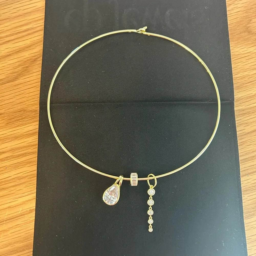 EP Jewels Yellow Gold Thin Cuff Necklace & Charms New - Picture 3 of 13